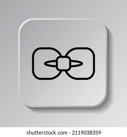 Bow simple icon. Flat desing. Black icon on square button with shadow. Grey background.ai