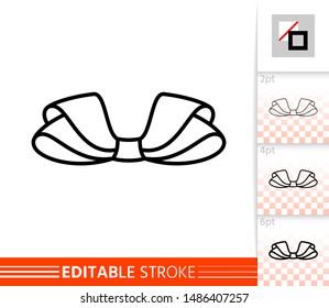 Bow single thin line icon. Ribbon banner. Gift design, present decoration. Tie linear pictogram. Simple illustration, outline symbol. Vector sign isolated on white. Editable stroke icons without fill
