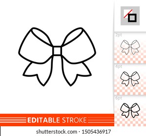 Bow single thin line icon. Ribbon flat banner. Gift design, present decoration linear pictogram. Simple illustration, outline symbol. Vector sign isolated on white. Editable stroke icons without fill