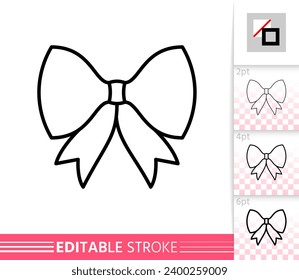 Bow single thin line icon. Ribbon flat banner. Gift design, present decoration linear pictogram. Simple illustration, outline symbol. Vector sign isolated on white. Editable stroke icons without fill