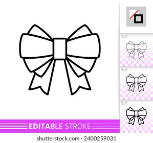 Bow single thin line icon. Ribbon flat banner. Gift design, present decoration linear pictogram. Simple illustration, outline symbol. Vector sign isolated on white. Editable stroke icons without fill