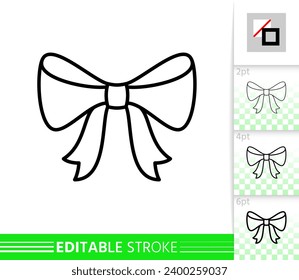 Bow single thin line icon. Ribbon flat banner. Gift design, present decoration linear pictogram. Simple illustration, outline symbol. Vector sign isolated on white. Editable stroke icons without fill