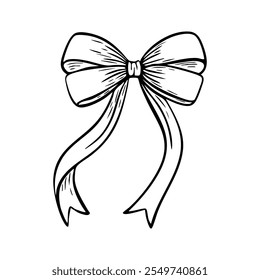 Bow, grabado de boceto. Vector ilustración en blanco y negro aislado.