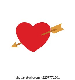 Bow stuck in the heart, February 14 Valentine's Day, vector icon
