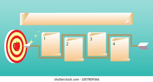 Bow and target, 4 steps infographic design. (vector)