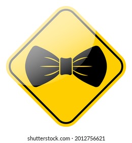 Bow tie black symbol on a yellow street sign frame. Men fashion accessory necktie icon. Vector illustration.