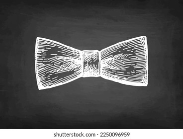 Bow tie chalk sketch on blackboard background. Hand drawn vector illustration. Retro style.