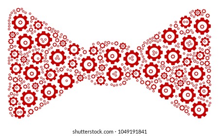 Bow Tie collage of mechanical wheels. Vector gearwheel symbols are organized into bow tie pattern.