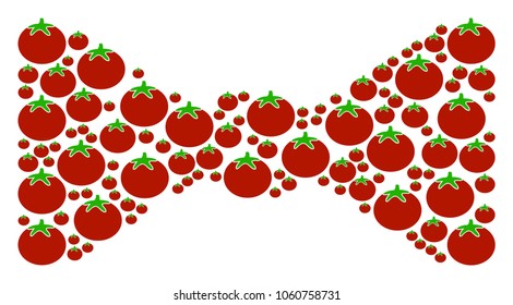 Bow Tie collage of tomatoes in variable sizes. Vector tomato objects are organized into bow tie pattern. Tomatoes vector design concept.
