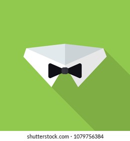 Bow tie and collar flat icon with long shadow isolated on green background. Simple tie sign symbol in flat style. Suit Vector Element Can Be Used For Necktie, Shirt, Suit Design Concept.