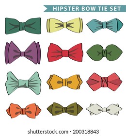 Bow tie collection.Hipsters Fashion.Set of  bow-tie silhouette.Vector Illustration.Isolated on white.Male Bow tie set.Modern flat vector.Holiday accessories.Father day,hipster vector,retro party