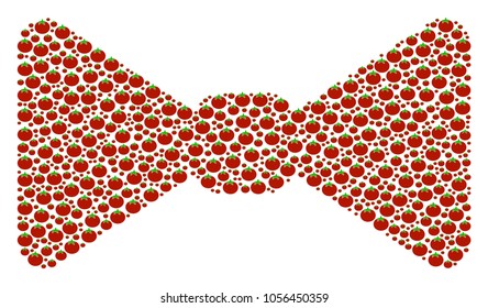 Bow Tie composition of tomato vegetables. Vector tomato vegetable objects are combined into bow tie illustration. Vegetarian vector design concept.