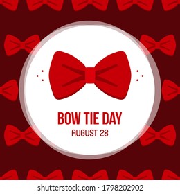 Bow Tie Day vector card, illustration with cartoon style red bow tie seamless pattern background.