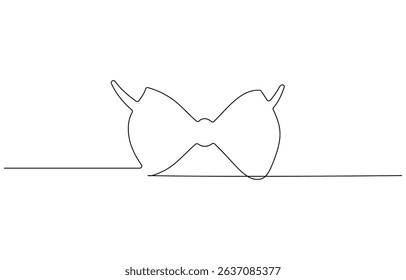 A bow tie depicted with a single continuous stroke. A minimalist, Neck with a bow tie single line art. Man in formal wear dress code abstract minimal one line drawing.