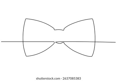 A bow tie depicted with a single continuous stroke. A minimalist, Neck with a bow tie single line art. Man in formal wear dress code abstract minimal one line drawing.