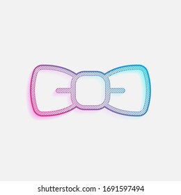 Bow tie, festive linear logo. Colored logo with diagonal lines and blue-red gradient. Neon graphic, light effect