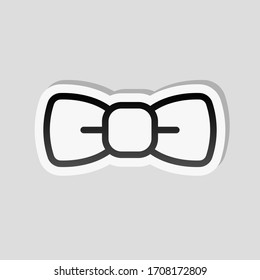 Bow tie, festive linear logo. Sticker style with white border and simple shadow on gray background