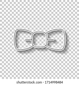 Bow tie, festive linear logo. White outline sign with shadow on transparent background