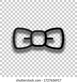 Bow tie, festive linear logo. Black glass icon with soft shadow on transparent background