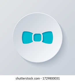 Bow tie, festive logo. Cut circle with gray and blue layers. Paper style