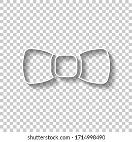 Bow tie, festive logo. White outline sign with shadow on transparent background