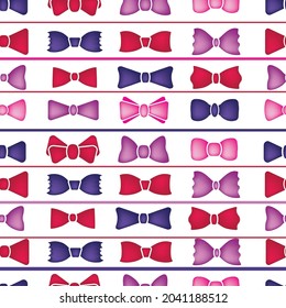 Bow tie festive seamless pattern. Neck tie elegant 3d vector print. Bowtie endless background, tile, repetitive wallpaper for fabric, wrapping endless design