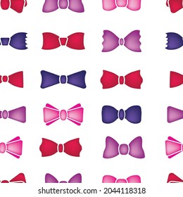 Bow tie festive seamless pattern. Neck tie elegant 3d vector print. Bowtie endless background, tile, repetitive wallpaper for fabric, wrapping endless design