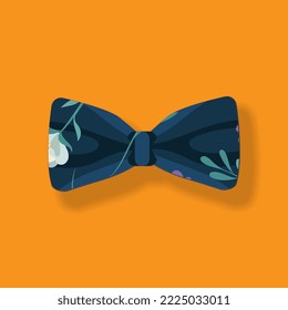 Bow tie with floral print. Celebration. Accessories for men. Vector illustration.