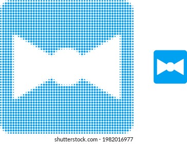 Ilustración del icono de punto medio de tono de unión. El patrón de semitono contiene elementos de círculo. Ilustración vectorial del icono de corbata de arco en un fondo blanco. Abstracción plana para pictograma de corbata de arco.