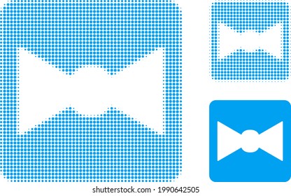 Icono de punto medio de tono de la corbata. El patrón de semitono contiene píxeles redondos. Ilustración vectorial del icono de corbata de arco en un fondo blanco.