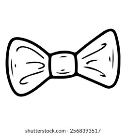 Bow tie hand drawn doodle. Accessory of traditional costume. Fabric garment. Neck decoration. Festive style. Vector line art illustration.