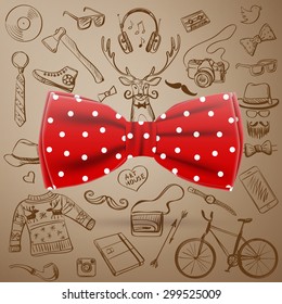 the bow tie with hand-drawn Hipster style elements