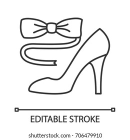 Bow tie and high heel shoe linear icon. Party dress code. Thin line illustration. Contour symbol. Vector isolated outline drawing. Editable stroke