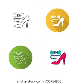 Bow tie and high heel shoe icon. Flat design, linear and color styles. Party dress code. Isolated vector illustrations