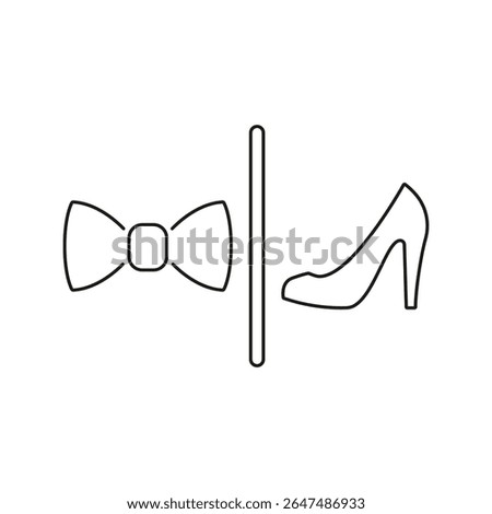 Bow Tie and High Heel WC Line Icon. Gender-Specific Fashion And Formal Dress Code Symbol Indicating Male and Female Restroom Areas Outline Symbol. Editable Stroke. Isolated Vector Illustration.