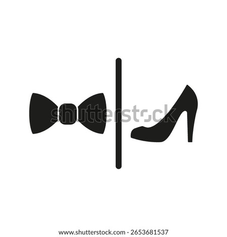 Bow Tie and High Heel WC Solid Icon. Gender-Specific Fashion And Formal Dress Code Symbol Indicating Male and Female Restroom Areas Silhouette Symbol. Isolated Vector Illustration.