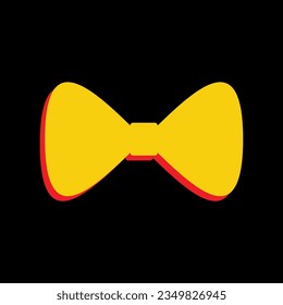 Bow Tie icon. 3D Extruded Yellow Icon with Red Sides a Black background. Illustration.