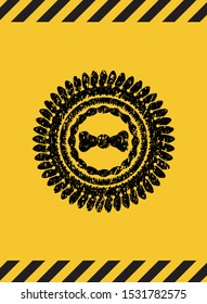 bow tie icon black grunge emblem inside yellow warning sign. Vector Illustration. Detailed.