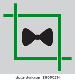 Bow Tie icon. Black icon inside green crop tool at light gray background