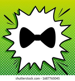 Bow Tie icon. Black Icon on white popart Splash at green background with white spots. Illustration.