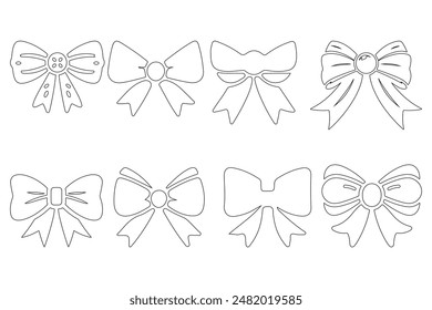 Bow tie icon in black vector, silhouette of a bow icon, outline suitable for coloring on a white background, vector silhouette.