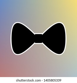 Bow Tie icon. Black icon in white shell at pastel color background. Illustration.