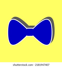 Bow Tie icon. Blue Icon with white stroke in 3d at yellow Background. Illustration.