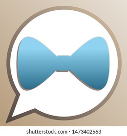 Bow Tie icon. Bright cerulean icon in white speech balloon at pale taupe background. Illustration.