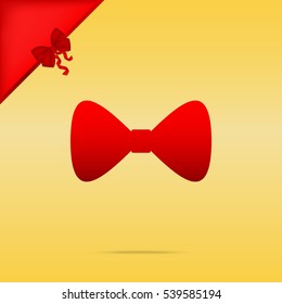 Bow Tie icon. Cristmas design red icon on gold background.