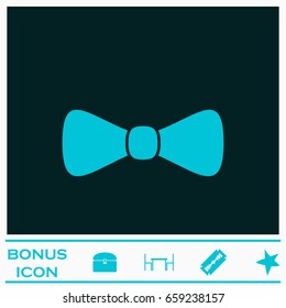 Bow tie icon flat. Blue pictogram on dark background. Vector illustration symbol and bonus icons