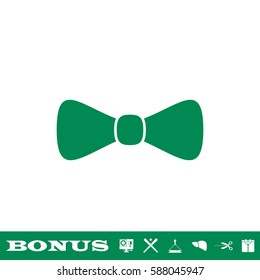 Bow tie icon flat. Green pictogram on white background. Vector illustration symbol and bonus button