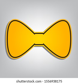 Bow Tie icon. Flat orange icon with overlapping linear black icon with gray shadow at whitish background. Illustration.