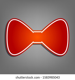 Bow Tie icon. Flat red icon with linear white icon with gray shadow at grayish background. Illustration.