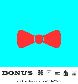 Bow tie icon flat. Red pictogram on blue background. Vector illustration symbol and bonus buttons Music center, corkscrew, credit card, house, drum